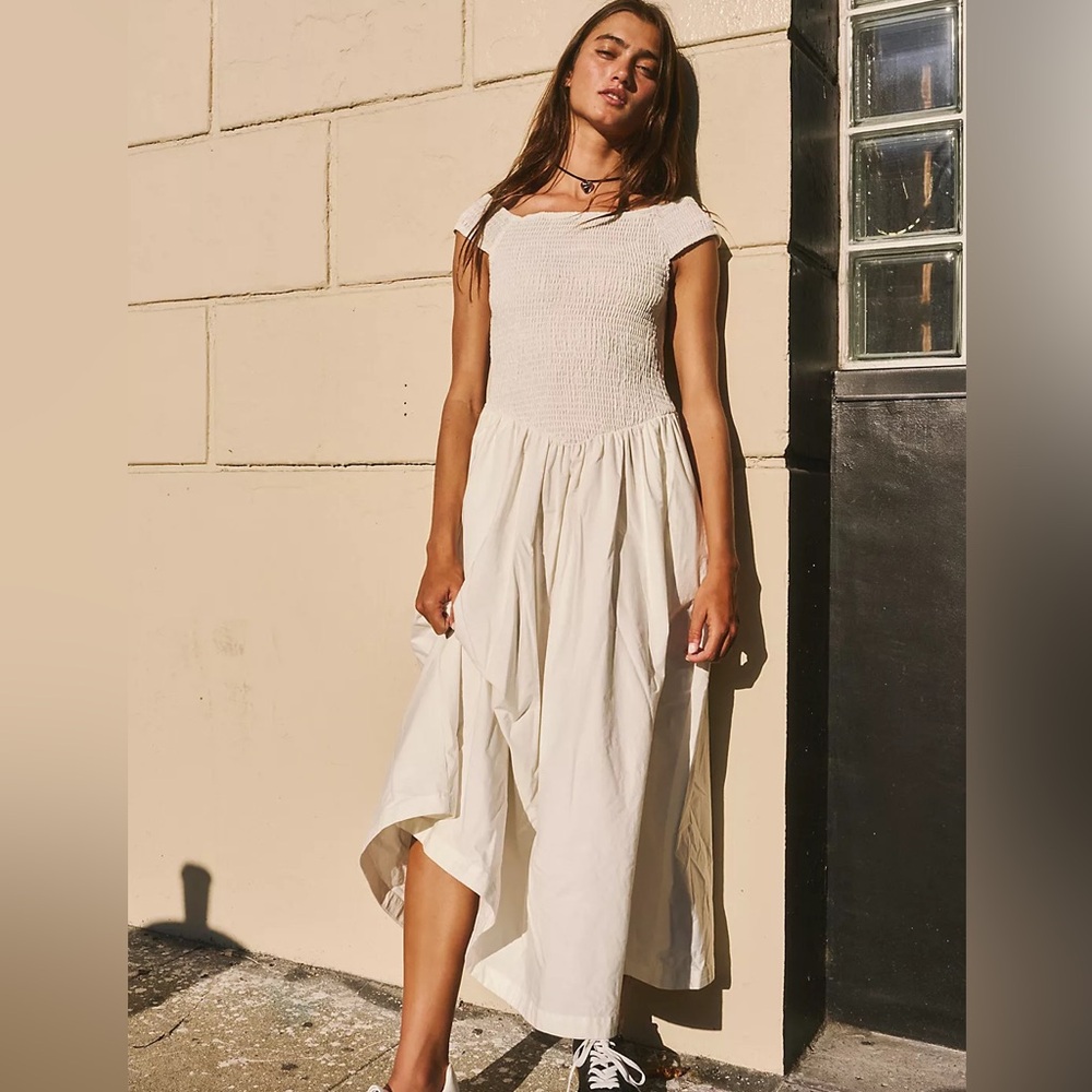 Free People Ceci Smocked White Dress